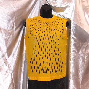 Vintage Talbot traveler mustard raindrop sleeveless knit top L